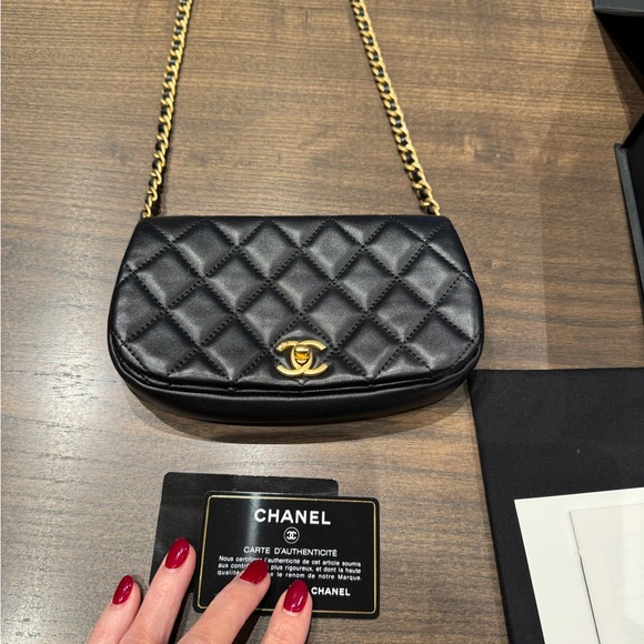 Chanel Clutch with Chain Black and Gold Like New - Picture 4 of 12
